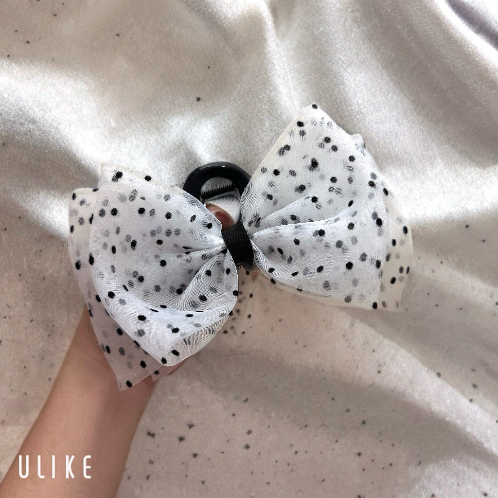 Kẹp tóc De Merci Accessoris nơ phồng bồng bềnh lớn, kẹp nơ chấm bi bong bóng phong cách tiểu thư Hàn Quốc sang trọng