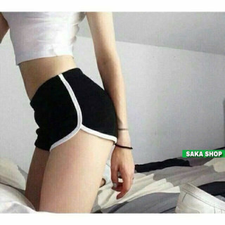 Quần đùi viền sọc nữ mặc nhà lưng thun vải cotton dày mềm mịn mát