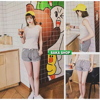 Quần đùi viền sọc nữ mặc nhà lưng thun vải cotton dày mềm mịn mát