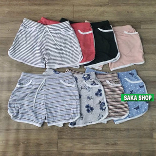 Quần đùi viền sọc nữ mặc nhà lưng thun vải cotton dày mềm mịn mát
