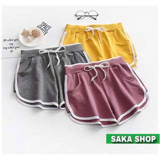 Quần đùi viền sọc nữ mặc nhà lưng thun vải cotton dày mềm mịn mát