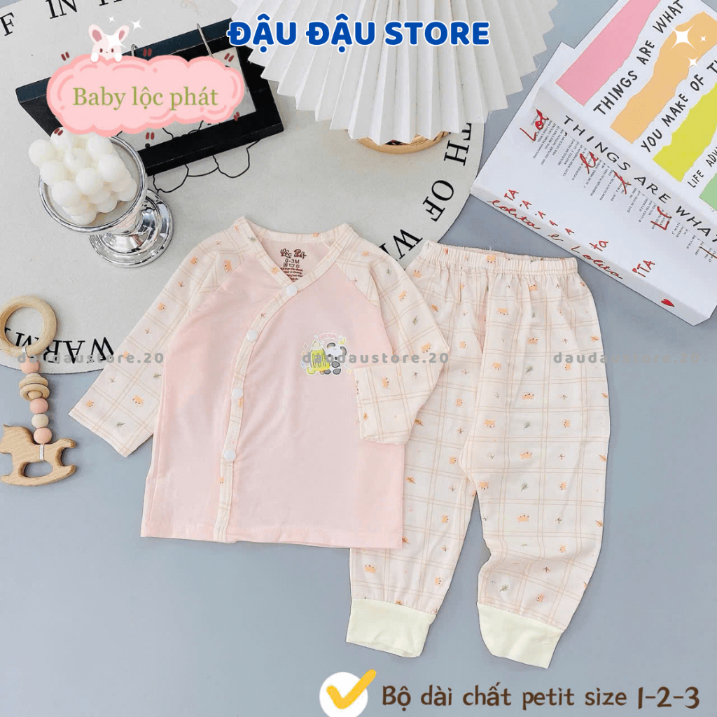 (Set 3 - Set 5) Bộ dài tay sơ sinh vạt chéo cúc bấm vải PEPTIT cao cấp cho bé sơ sinh 0 - 9 tháng  LP-DL16 Đậu Đậu Store