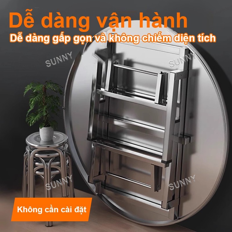 SUNNY Bàn gấp inox Bàn gấp inox tròn mặt bàn dày sáng bóng bền đẹp thích hợp cho nhà hàng gia đình