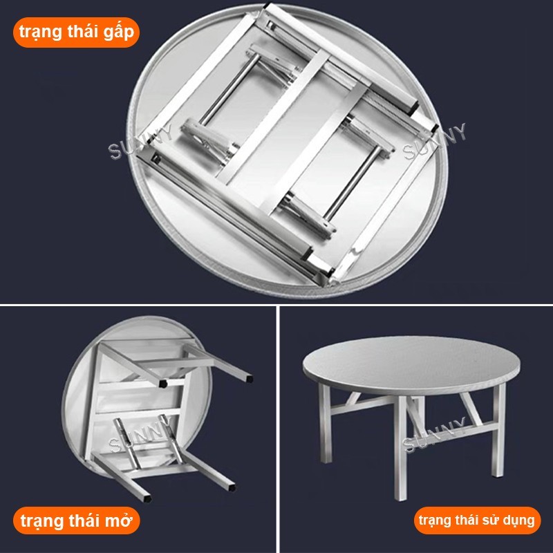 SUNNY Bàn gấp inox Bàn gấp inox tròn mặt bàn dày sáng bóng bền đẹp thích hợp cho nhà hàng gia đình