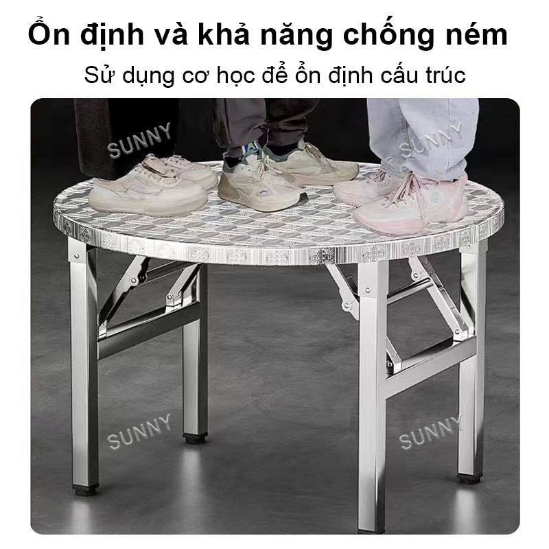 SUNNY Bàn gấp inox Bàn gấp inox tròn mặt bàn dày sáng bóng bền đẹp thích hợp cho nhà hàng gia đình