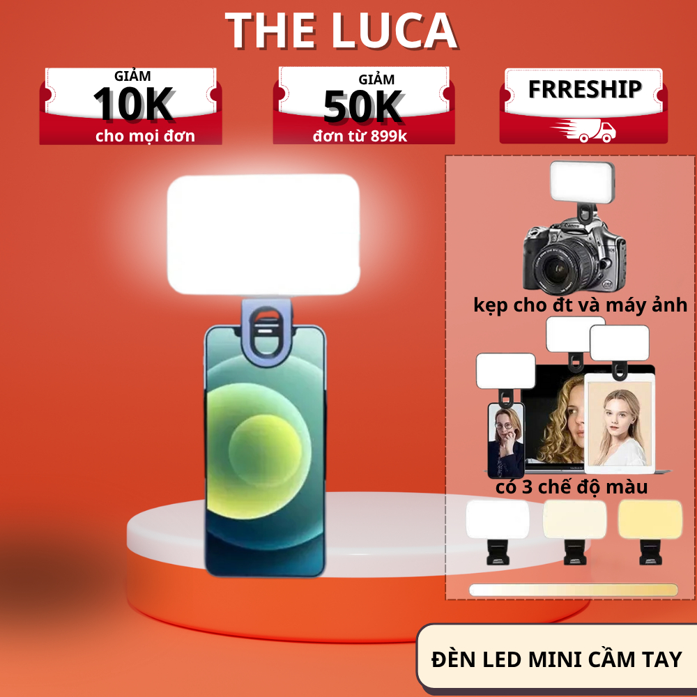 Đèn Led Selfie Mini Dạng Kẹp, Đèn Chụp Ảnh 3 Chế Độ Sáng Tùy Chỉnh Hỗ Trợ Quay Phim, Chụp Ảnh