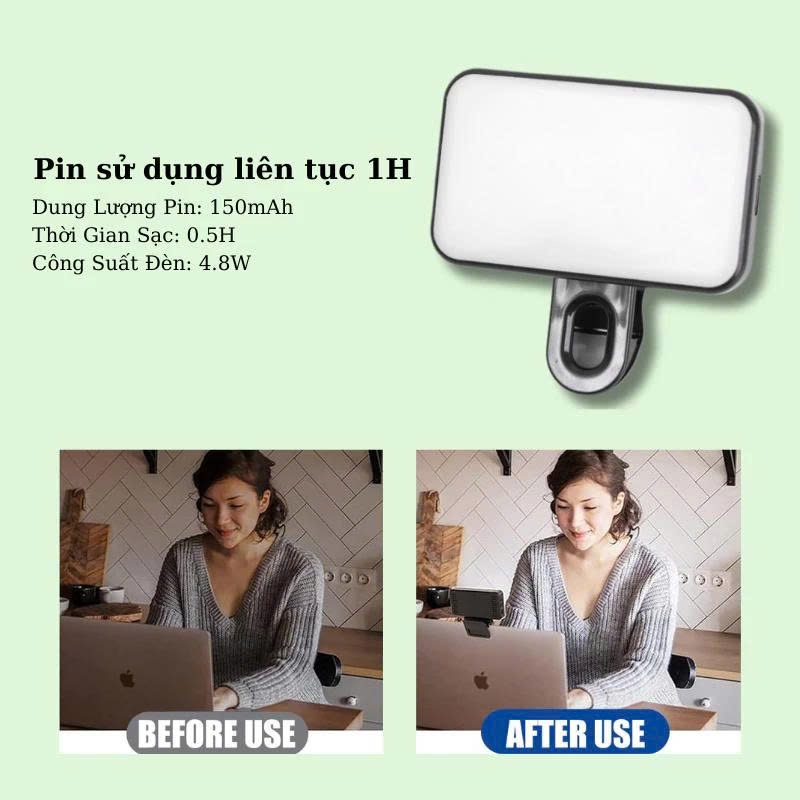 Đèn Led Selfie Mini Dạng Kẹp, Đèn Chụp Ảnh 3 Chế Độ Sáng Tùy Chỉnh Hỗ Trợ Quay Phim, Chụp Ảnh
