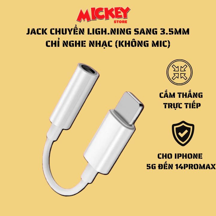Jack chuyển tai nghe ip sang 3.5 không mic chỉ nghe nhạc cho cho IPhone 5G đến 14promax