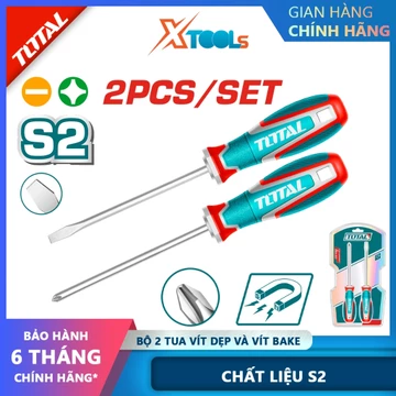 Bộ 2 tua vít dẹp và vít bake TOTAL TKSDS0226 bộ tua vít đa năng S2, 125mm tua vít cơ khí, công nghiệp, gia đình, cao cấp
