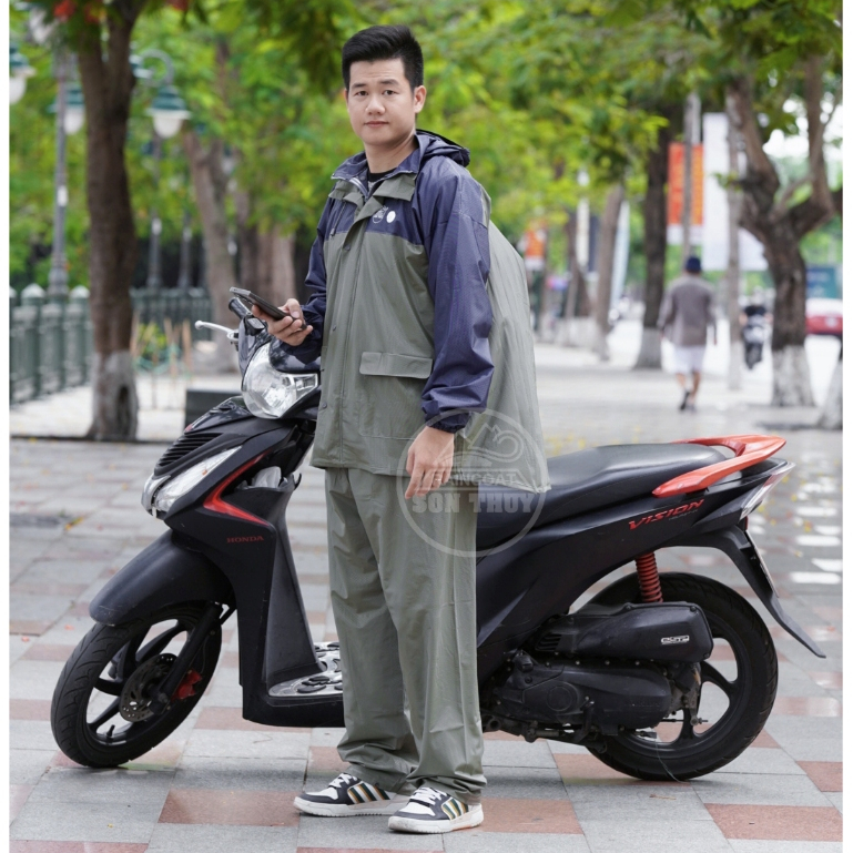 Bộ áo mưa có lưng che balo - Bộ mưa Sơn Thủy đeo balo, cặp sách dành cho BALO NGƯỜI LỚN, nhựa PVC siêu dai, chống thấm