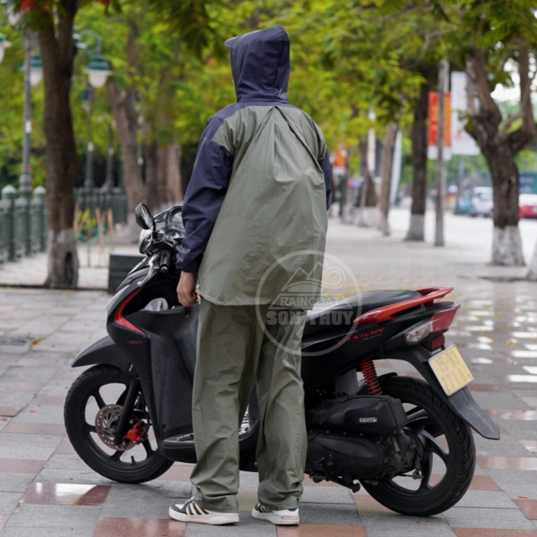 Bộ áo mưa có lưng che balo - Bộ mưa Sơn Thủy đeo balo, cặp sách dành cho BALO NGƯỜI LỚN, nhựa PVC siêu dai, chống thấm