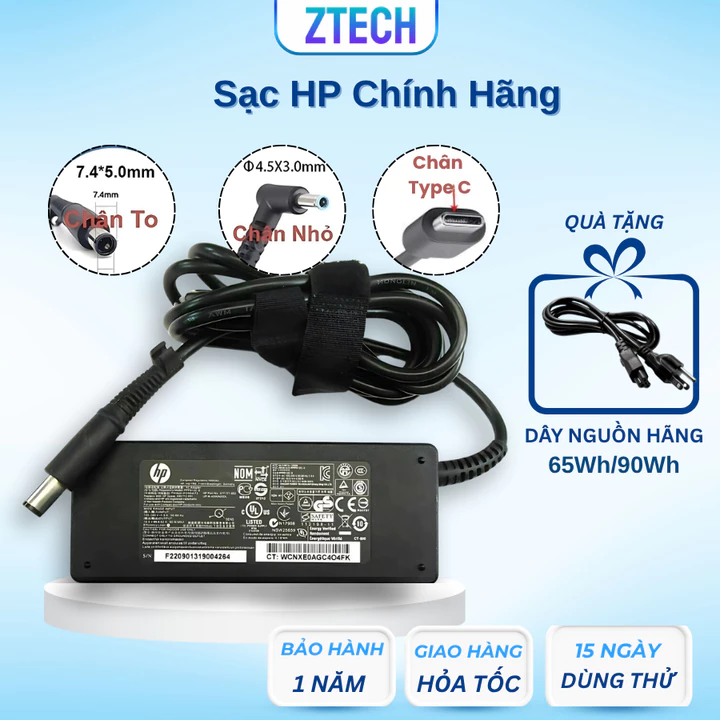 Sạc Laptop HP 65W /90W - Sạc HP Chân Nhỏ , Chân To ,Type C - Sạc Máy Tinh HP BH 24 Tháng LỖI ĐỔI MỚI