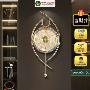 Đồng Hồ Quả Lắc Vòng Cung Mặt Kính Khảm Trai Thân Kim Loại Mạ PVD Chống Trầy Xước VIVA DECOR V020