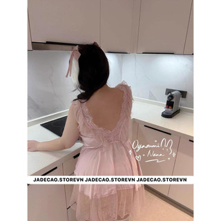 VÁY NGỦ CỔ V LỤA PHA REN PHỐI NƠ XINH BIG SIZE (60-100KG)
