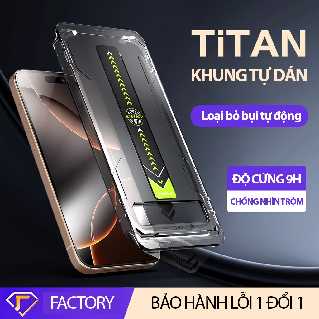 Kính Cường Lực iPhone Khung Tự Dán Titan Cho X 11 12 13 14 15 16 Tự Dán Full Viền Cứng Cáp THE RED PHONE TITAN TT_01