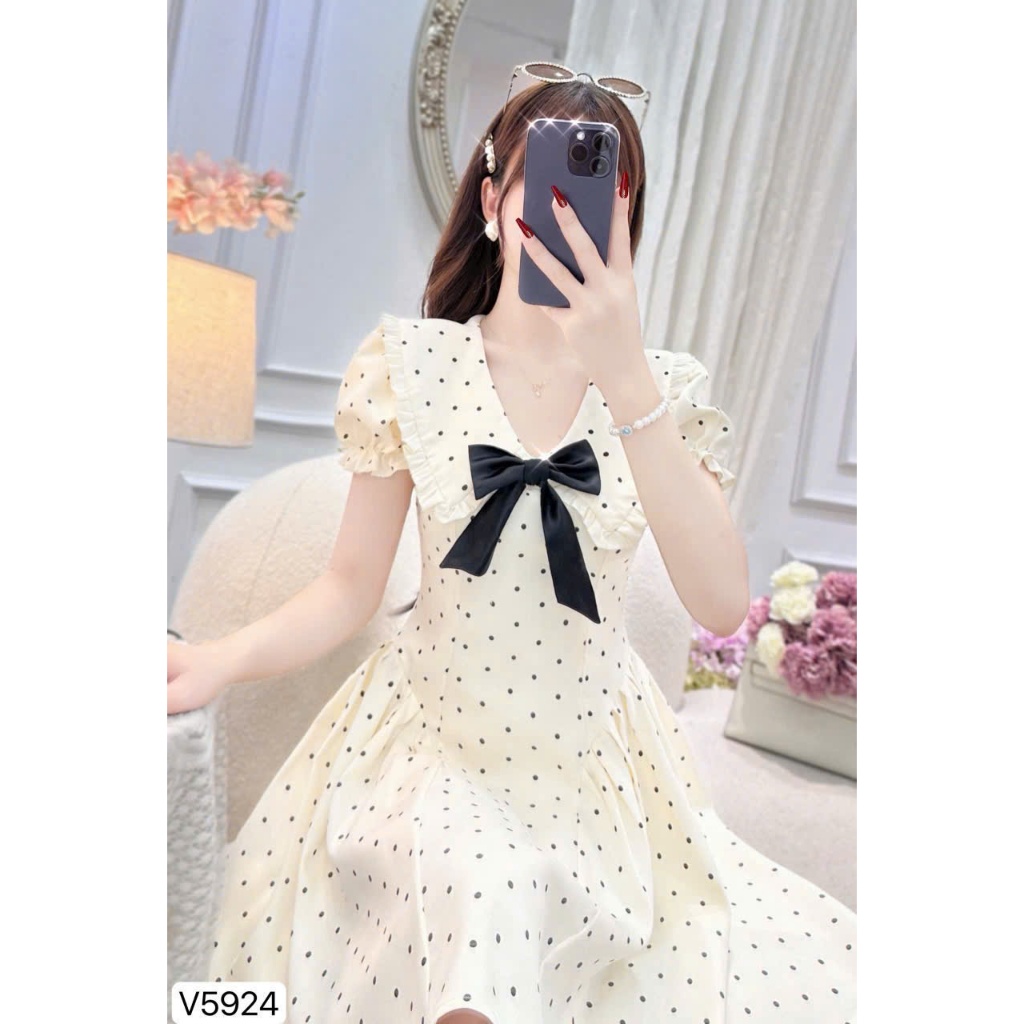 Đầm Nữ Ngắn Xòe Lụa Bi Mới Kèm Thắt Nơ Cực Xinh Thời Trang SANG CHẢNH