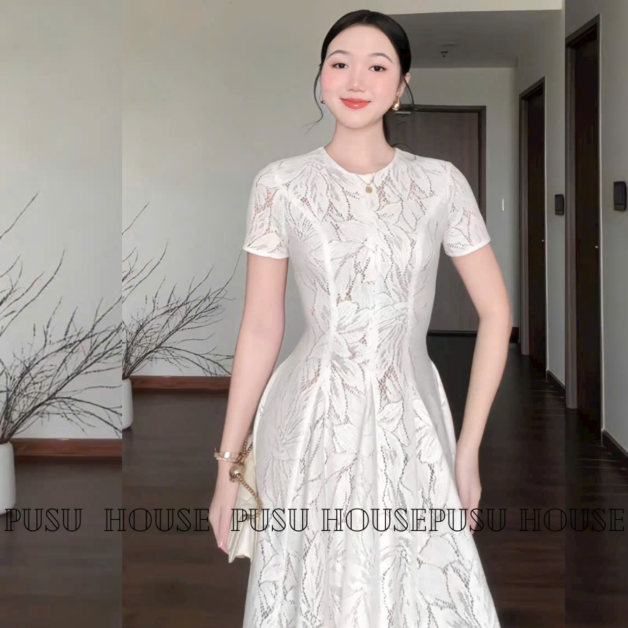 [thật 100%] Đầm ren maxi dài dự tiệc đi chơi thiết kế hai lớp lót full đầm họa tiết sang trọng, thanh lịch-PUSU HOUSE