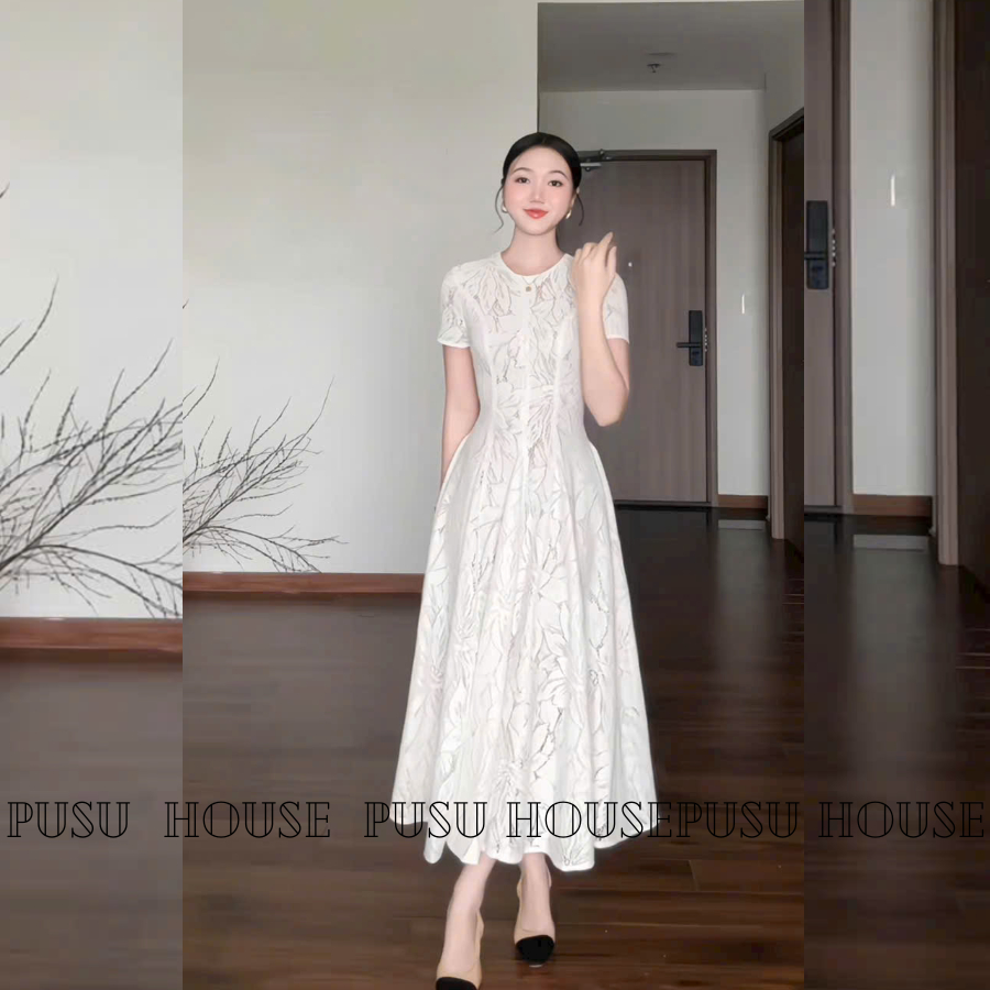 [thật 100%] Đầm ren maxi dài dự tiệc đi chơi thiết kế hai lớp lót full đầm họa tiết sang trọng, thanh lịch-PUSU HOUSE