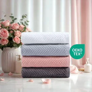 Khăn tắm gội cao cấp Fuver Herringbone 40x100cm - 200gr 100% Cotton USA Mềm Mại, Thấm Hút, Kháng Khuẩn