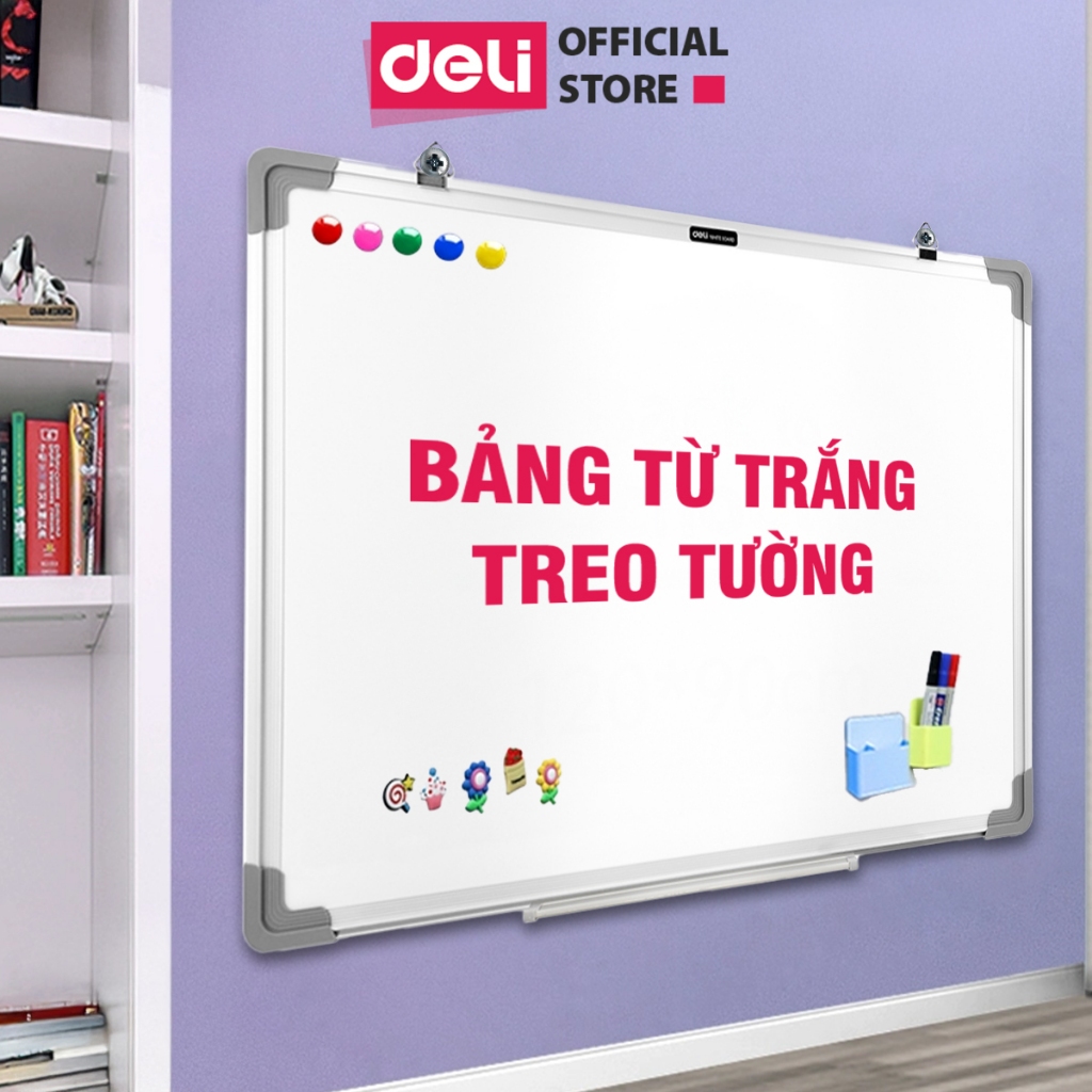 Bảng Từ Trắng DELI Nhiều Kích Thước Bảng Mica Từ Tính Nam Châm Bảng Fooc Trắng, Móc Treo Tường - 