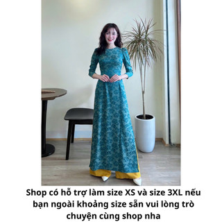 Áo dài gấm kim cương 5 màu Saam vai phồng cổ tròn Tà A đính kết thủ công đi dạy, đi tiệc TẾT 2026