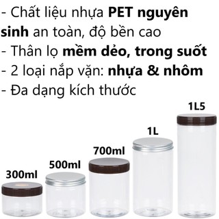 Lọ keo, hũ pet nhựa Việt Nhật nắp nhựa, nhôm đựng gia vị bánh kẹo đồ khô ms 0884 0885 0886 0887 0888
