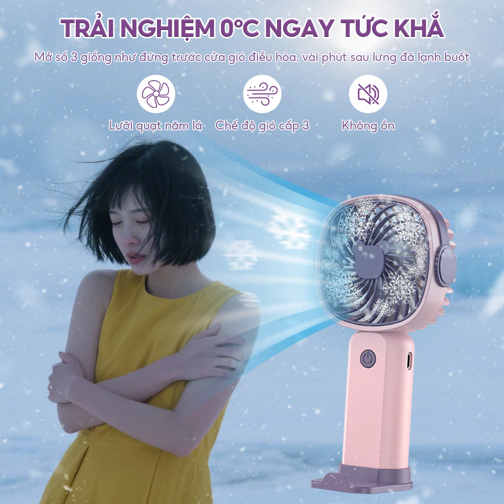 Quạt cầm tay tích điện 3000mAh - góc nhìn sản phẩm