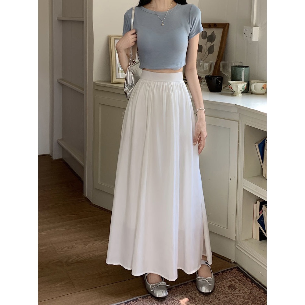 [KH04] Chân váy dài Maxi 2 lớp dáng xoè cạp chun chất Lụa Kate mềm mại 2 lớp xếp ly bồng bềnh | KHAO BOUTIQUE