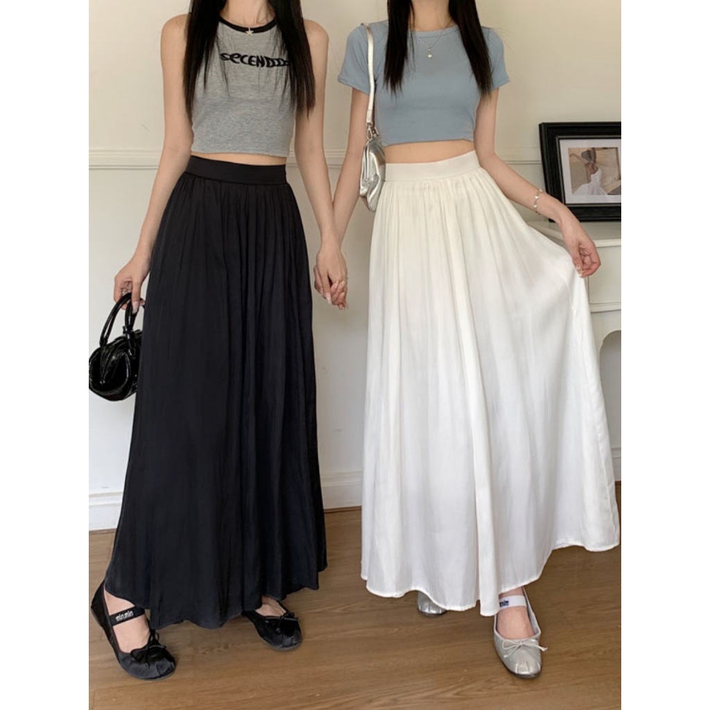 [KH04] Chân váy dài Maxi 2 lớp dáng xoè cạp chun chất Lụa Kate mềm mại 2 lớp xếp ly bồng bềnh | KHAO BOUTIQUE