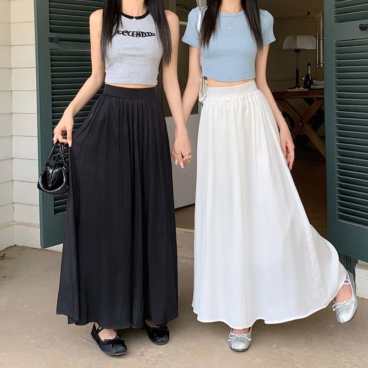 [KH04] Chân váy dài Maxi 2 lớp dáng xoè cạp chun chất Lụa Kate mềm mại 2 lớp xếp ly bồng bềnh | KHAO BOUTIQUE