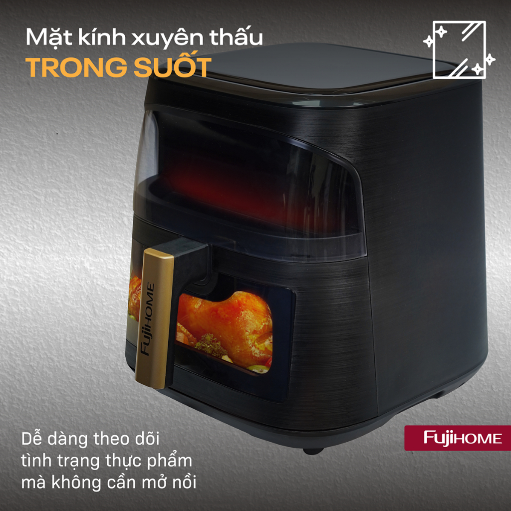 Nồi Chiên Không Khí 8 lít A8DG1NEW FUJIHOME kèm kẹp gắp, Nồi chiên không dầu 11 chế độ không cần lật trở an toàn