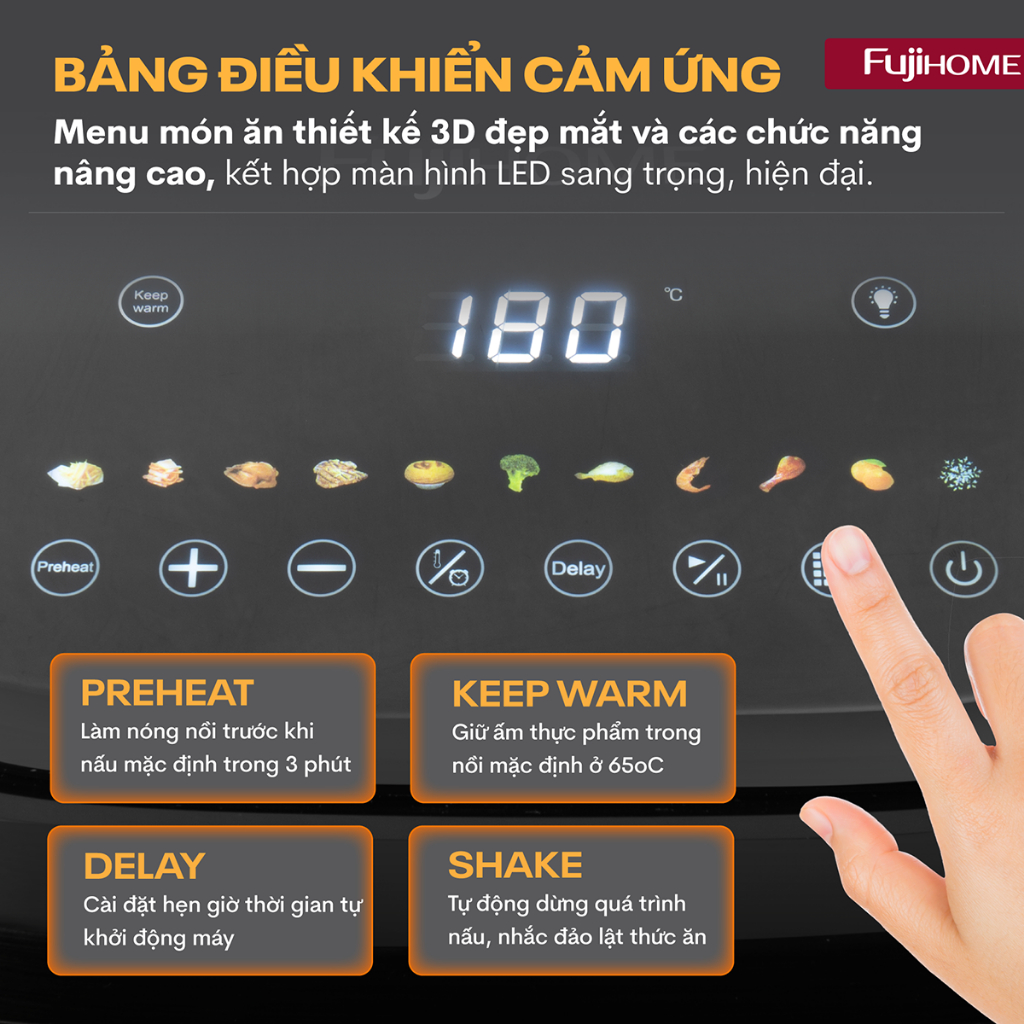 Nồi Chiên Không Khí 8 lít A8DG1NEW FUJIHOME kèm kẹp gắp, Nồi chiên không dầu 11 chế độ không cần lật trở an toàn