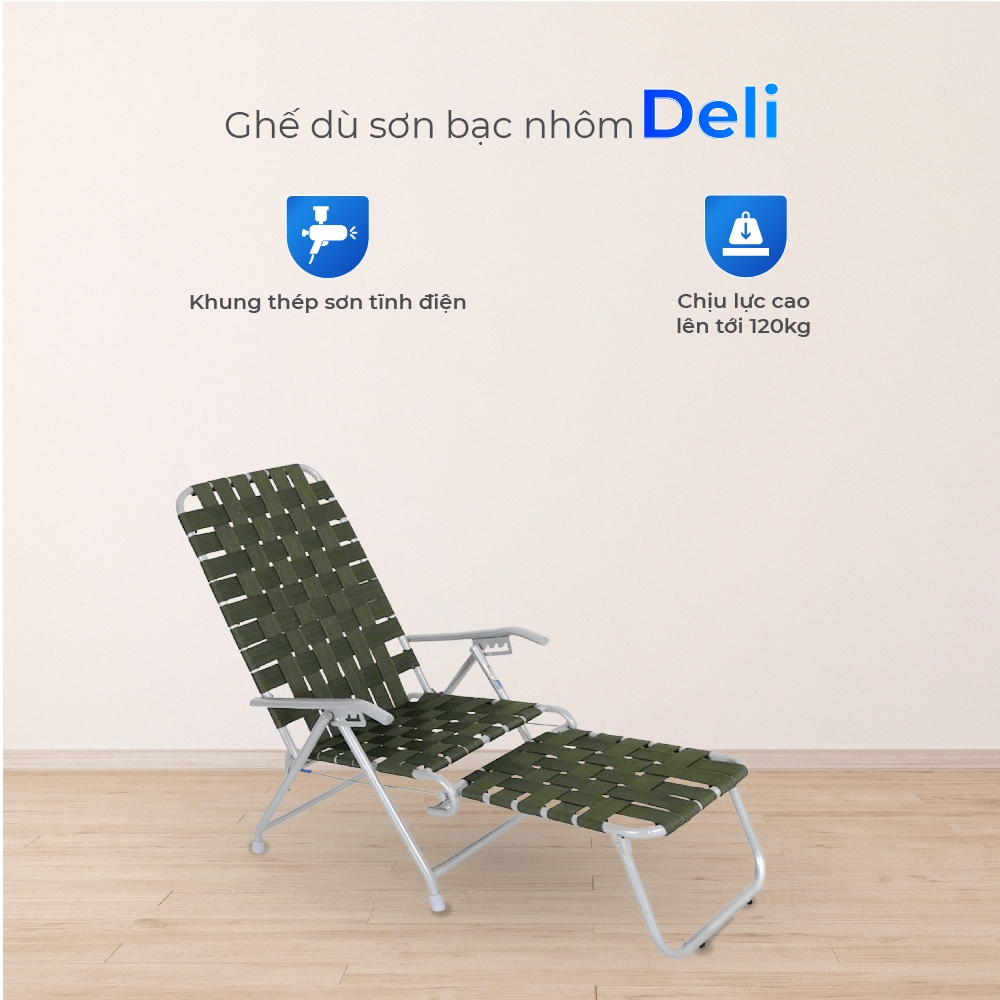 Ghế xếp gấp gọn Deli QUI PHÚC, dây dù bản lớn, thoáng khí, có gác chân, tiện lợi, đa năng