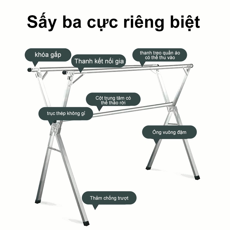 𝐎𝐥𝐢𝐟𝐞 Giàn Phơi Đồ Lắp Ráp Dễ Dàng Giá Treo Quần Áo Có Thể Thu Vào Sào Phơi Inox