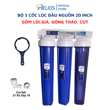 Bộ lọc thô 20 inch Ren 21 và Ren 27 - Bộ lọc đầu nguồn đã bao gồm 3 lõi lọc, gông tháo cốc lọc, cút nối