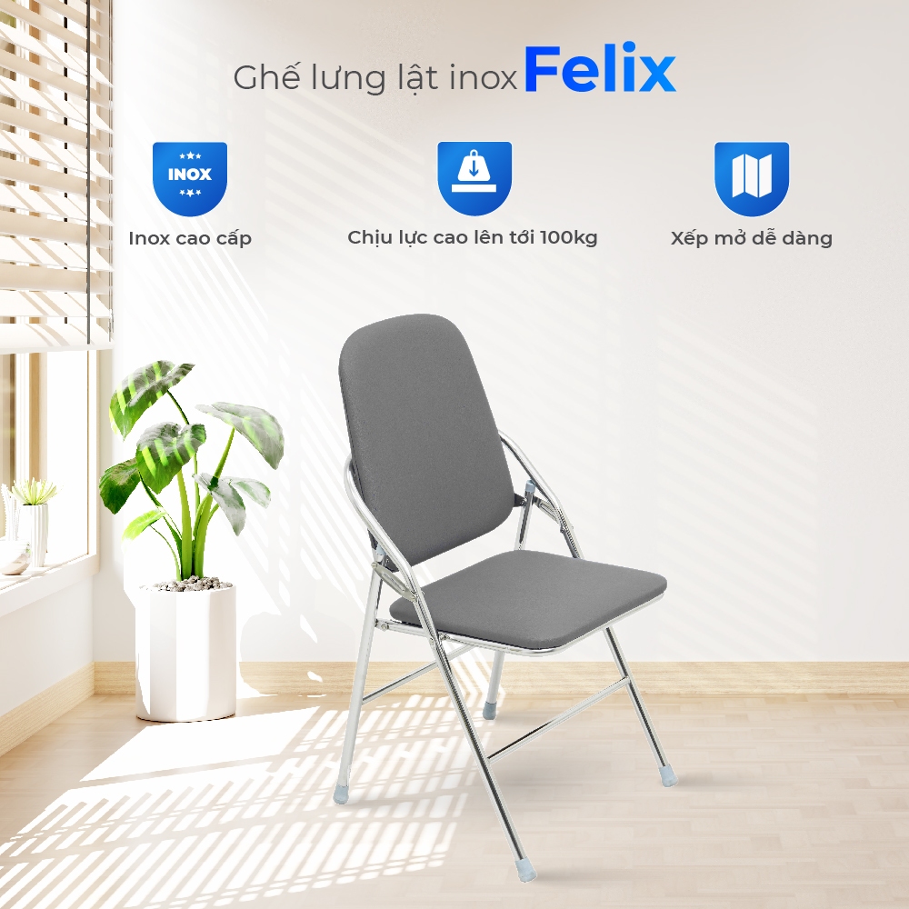 Ghế văn phòng Felix QUI PHÚC, gấp gọn tiện lợi, nệm ngồi tựa lưng thoải mái, khung inox bền chắc