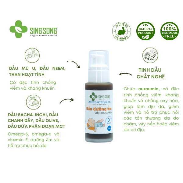 Dầu Dưỡng Ẩm Bé - Bôi Viêm Da Cơ Địa, Chàm Da, Vảy Nến, Eczema, Lang Ben - (20ml - 50ml) SingSong