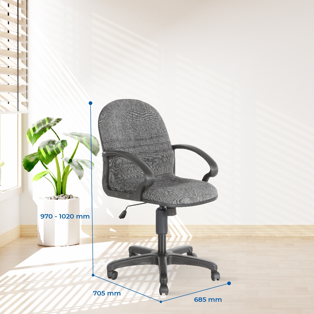 Ghế văn phòng Dona QUI PHÚC, lưng trung, ghế xoay 306 độ, chắc chắn, nệm êm ái, thoải mái, chắc chắn