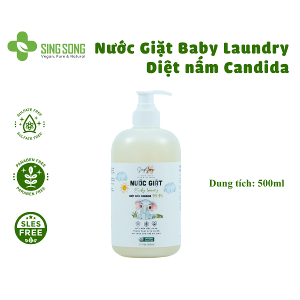 Nước Giặt Sơ Sinh Singsong, Đồ Lụa, Sạch Nấm Candida 99%, Không SLS - (500ml, 1.9Lít)