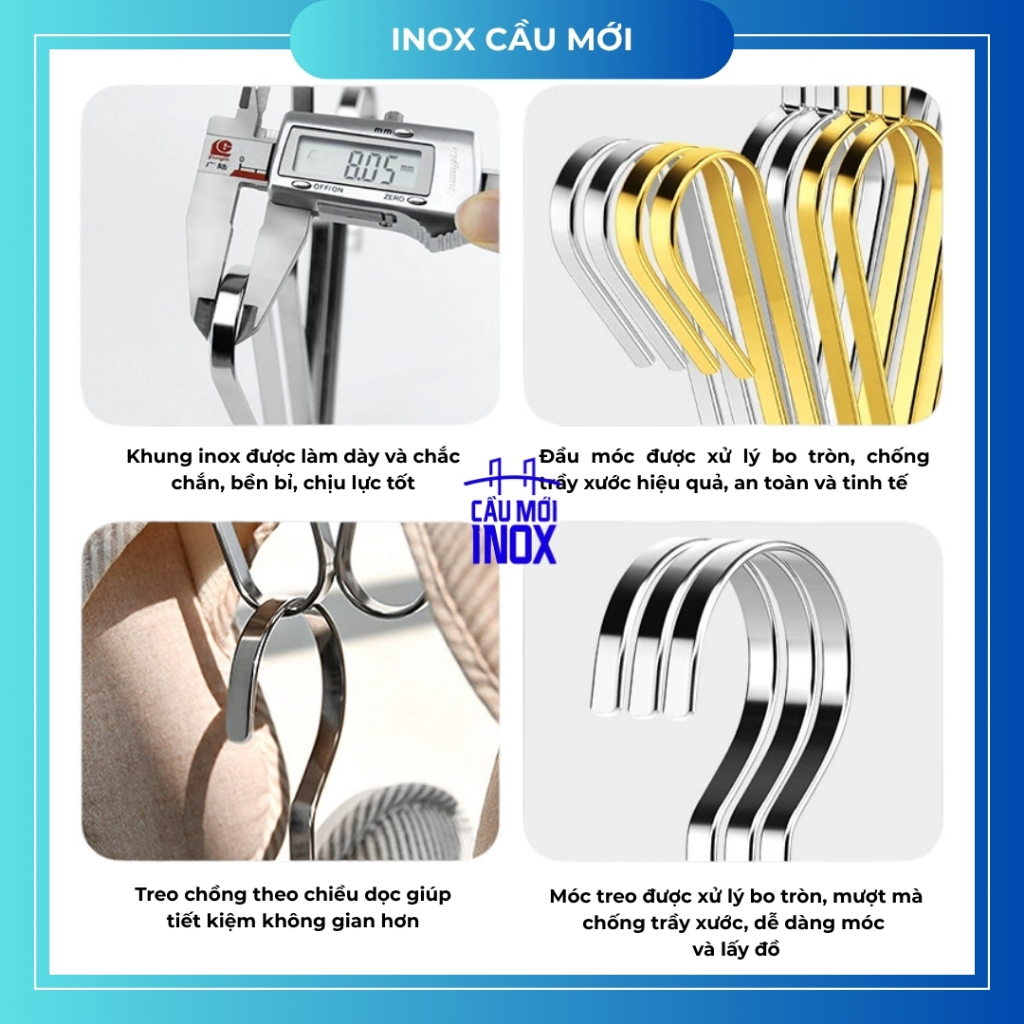 Móc phơi giày thép không gỉ 201, treo giày nhanh khô, bền đẹp, chắc chắn và tiện lợi