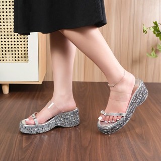 Dép Xuồng Kim Sa 7CM Sỏ Ngón Phối Quai Trong Suốt MA Shoes D4771 - Sang Trọng, Êm Ái ,Tôn Dáng