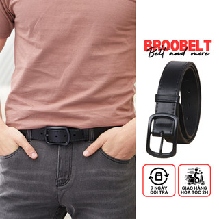 Thắt lưng nam mặt oval màu đen da pu đơn giản bản 3.2cm, dây nịt Broobelt thời trang basic trang nhã