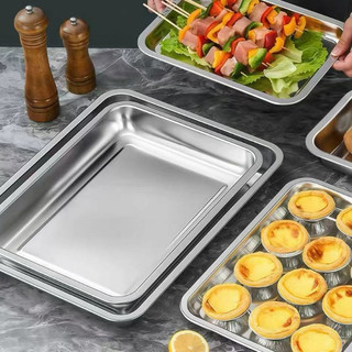 Khay inox Cao cấp đựng thức ăn đáy sâu 4.8cm/ cạn 2cm Chubby Chef đĩa nhà hàng căng tin đĩa lớn Chắc chắn và sáng bóng