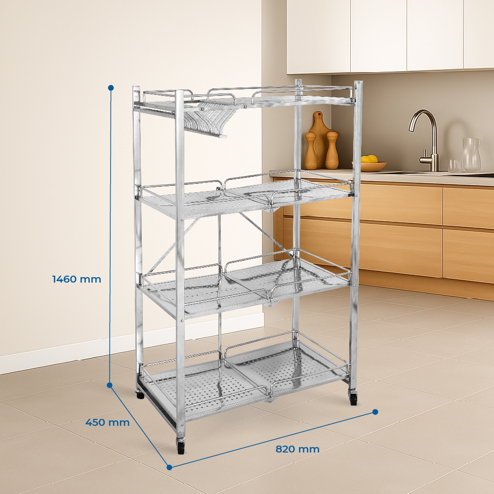 Kệ gấp gọn đa năng Deli Compact QUI PHÚC, 4 tầng, inox cao cấp, chắc chắn, xếp gọn dễ dàng