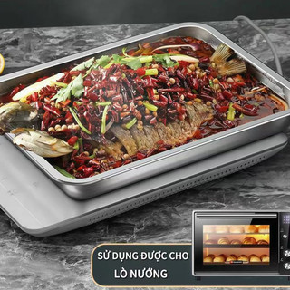 Khay inox Cao cấp đựng thức ăn đáy sâu 4.8cm/ cạn 2cm Chubby Chef đĩa nhà hàng căng tin đĩa lớn Chắc chắn và sáng bóng