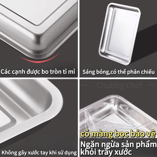 Khay inox Cao cấp đựng thức ăn đáy sâu 4.8cm/ cạn 2cm Chubby Chef đĩa nhà hàng căng tin đĩa lớn Chắc chắn và sáng bóng