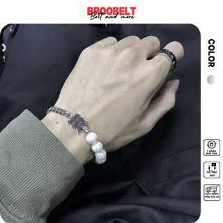 Vòng tay xích chain mix ngọc nhân tạo màu bạc đẹp chất liệu titan không gỉ cho nam nữ