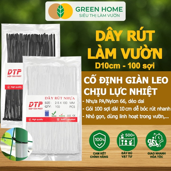 Dây Rút Nhựa Làm Giàn Cây Leo GreenHome, D10cm, Bao 100 Sợi, Đỡ Trái-Cố ...