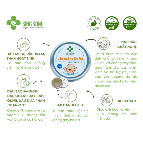 Sáp Dưỡng Ẩm Singsong, 100% không Corticoid, hỗ trợ Viêm Da Cơ Địa, Vảy Nến, Eczema, Lang Ben - 20gr