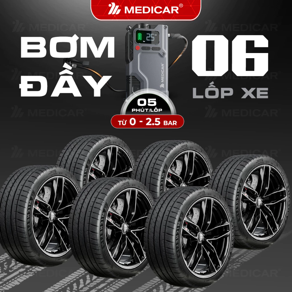 KÍCH BÌNH BƠM LỐP Ô TÔ V3 PRO 14.000mAh 4in1 Medicar - Tổng hợp Bơm lốp, Kích bình, Đèn chiếu sáng